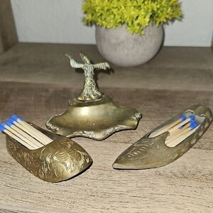 3 Pc Brass Ashtray Trinkets